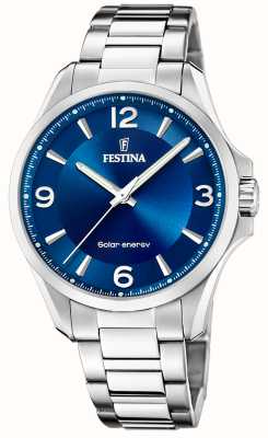 estina Мужские часы с солнечной энергией (41,5 мм) синий циферблат / браслет из нержавеющей стали F20656/2