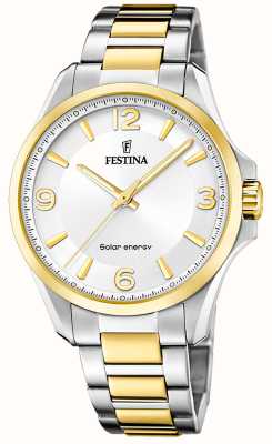 estina Мужские часы с солнечной энергией (41,5 мм), белый циферблат / двухцветный браслет из нержавеющей стали F20657/1