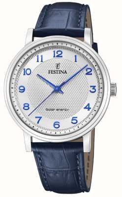 Festina Мужские часы с солнечной энергией (41 мм) серебряный циферблат / синий кожаный ремешок F20660/1