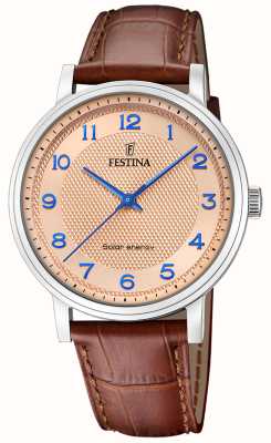 Festina Мужские часы с солнечной энергией (41 мм) розовый циферблат / коричневый кожаный ремешок F20660/2
