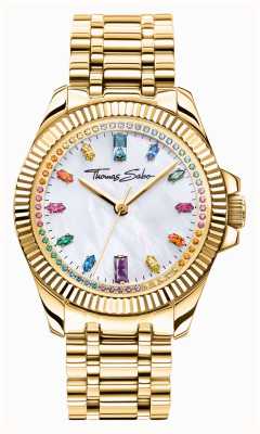 Thomas Sabo Женские часы Divine Rainbow (33 мм) с перламутровым циферблатом и золотым браслетом из нержавеющей стали WA0395-264-207-33