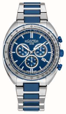 Roamer Мужские часы Power Chrono (44 мм) с синим циферблатом и синим браслетом из нержавеющей стали 868837 42 45 70