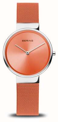 Bering Женский классический (31 мм) оранжевый циферблат / оранжевый браслет из стальной сетки 14531-505