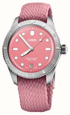 ORIS Автоматические часы Divers Sixty Five Cotton Candy (38 мм) с розовым циферблатом и ремешком из переработанного текстиля 01 733 7771 4058-07 3 19 04S