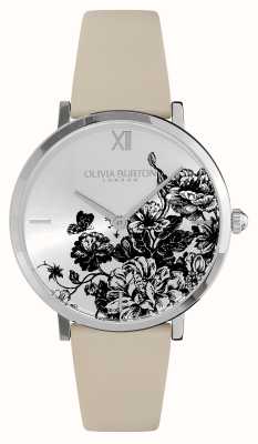 Olivia Burton Цветочные цветы (35 мм), серебряный циферблат/кожаный ремешок со старинным жемчугом 24000113