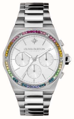 Olivia Burton Многофункциональный серебряный циферблат Hexa с радужным кристаллом / браслет из нержавеющей стали 24000101