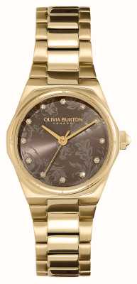 Olivia Burton Мини-шестигранник (28 мм) коричневый циферблат / золотой браслет из нержавеющей стали 24000107