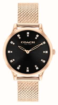 Coach Женские часы «челси» (32 мм), черный циферблат / сетчатый браслет из нержавеющей стали из розового золота 14504217