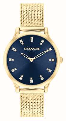 Coach Женские часы «челси» (32 мм) с синим циферблатом и браслетами из сетки из нержавеющей стали с золотым покрытием 14504218