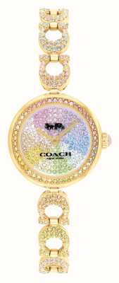 Coach Циферблат Gracie (23 мм) с радужными кристаллами и золотистый браслет из нержавеющей стали 14504220