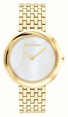 Calvin Klein Витой безель (34 мм), перламутровый циферблат / золотистый браслет из нержавеющей стали 25200321