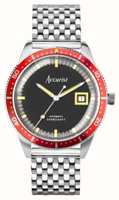 Accurist Мужские автоматические часы для дайвинга, ограниченная серия (42 мм), черный циферблат и браслет из нержавеющей стали 72008