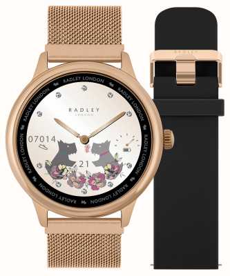 Radley Смарт-часы для вызова серии 19 (42 мм) со сменной сеткой из розового золота и черным силиконовым ремешком RYS19-4012-SET