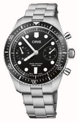 ORIS Автоматический хронограф Divers Sixty Five (40 мм), черный циферблат/браслет из нержавеющей стали 01 771 7791 4054-07 8 20 18