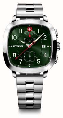 Wenger Мужской винтажный спортивный хронограф (40 мм) с зеленым циферблатом/браслетом из нержавеющей стали 01.1933.112