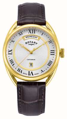 Rotary Мужские традиционные кентерберийские часы (38 мм) с белым циферблатом и коричневым кожаным ремешком GS05533/21