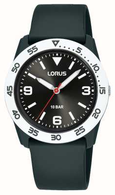 Lorus Детские кварцевые часы 100 м (36,5 мм), черный циферблат с узором «солнечные лучи» и черный ремешок из полиуретана RRX85HX9