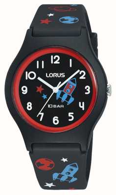 Lorus Детские космические часы 100 м (34 мм), черный циферблат/черный силикон RRX43HX9