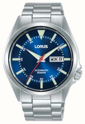Lorus Спортивный автоматический индикатор дня/даты, 100 м (42 мм), синий циферблат с узором «солнечные лучи» / нержавеющая сталь RL419BX9