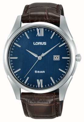 Lorus Классический темно-синий циферблат с датой (42 мм) / коричневая кожа RH993PX9
