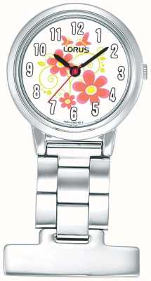 Lorus Часы для медсестры с брелоком, кварцевый (30 мм) цветочный циферблат / нержавеющая сталь RG237HX9