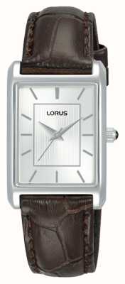 Lorus Прямоугольный кварцевый (22 мм) циферблат с белыми лучами солнца/коричневая кожа RG289VX9