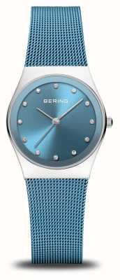 Bering Женский классический (27 мм) синий циферблат/синий сетчатый браслет из нержавеющей стали. 12927-308