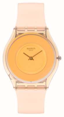 Swatch Оранжевый циферблат пастельно-персикового цвета (34 мм)/розовый силиконовый ремешок SS08P102