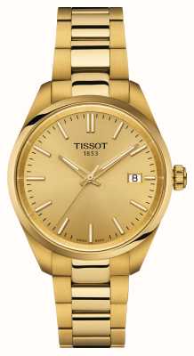 Tissot Pr 100 (34 мм) золотой циферблат / золотистый браслет из нержавеющей стали T1502103302100