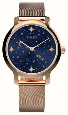 Timex Женские часы Celestial Transcend (31 мм) с синим циферблатом и браслетом из стальной сетки оттенка розового золота TW2W21400