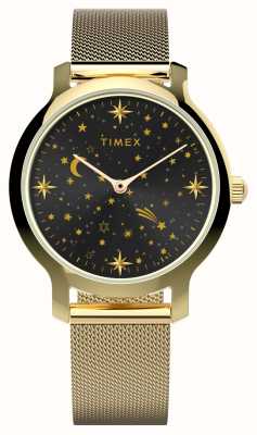 Timex Женские часы Celestial Transcend (31 мм) с черным циферблатом и браслетом из золотистой стальной сетки TW2W21500