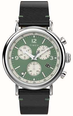 Timex Мужские хроно Waterbury (41 мм), зеленый циферблат/коричневый кожаный ремешок TW2V71000