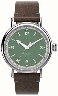 Timex Мужские часы Waterbury (40 мм), зеленый циферблат/коричневый кожаный ремешок TW2V71200