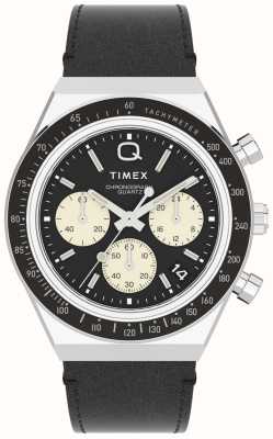 Timex Хроно в стиле Q дайвера (40 мм), черный циферблат/черный кожаный ремешок TW2V42700