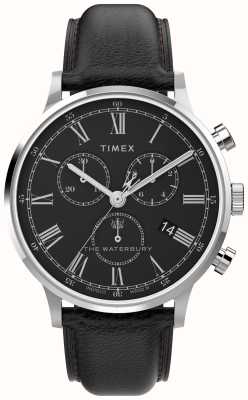 Timex Мужские часы Waterbury Classic (40 мм) с черным циферблатом и черным кожаным ремешком TW2U88300