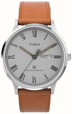 Timex Мужские часы Waterbury (40 мм), серый циферблат/коричневый кожаный ремешок TW2V73600