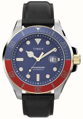 Timex Автоматический механизм Harbourside Coast (43 мм), синий циферблат/черный кожаный ремешок TW2V72200