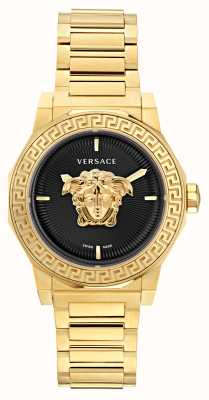 Versace Черный циферблат с декором Medusa (38 мм)/нержавеющая сталь с золотым PVD-покрытием VE7B00623
