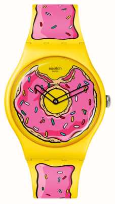 Swatch Циферблат X «Симпсоны: секунды сладости» (41 мм) с принтом в виде пончиков/силиконовый ремешок с матовым принтом SO29Z134