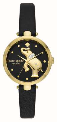 Kate Spade Циферблат Holland (34 мм), черный с изображением слона, черный кожаный ремешок KSW1813