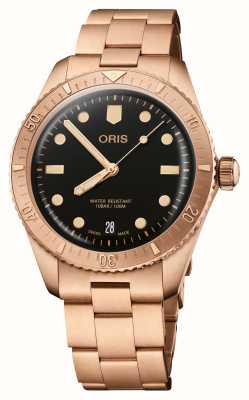 ORIS Автоматические часы Divers Sixty Five цвета сепии (38 мм), черный циферблат/бронзовый браслет 01 733 7771 3154-07 8 19 15