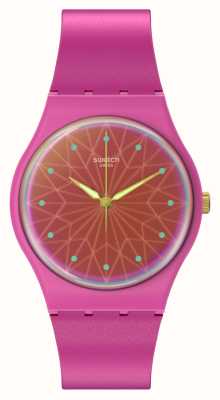 Swatch Неоново-розовый циферблат цвета «фушия» (34 мм)/розовый силиконовый ремешок SO28P110