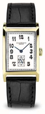 Duckworth Prestex Ограниченная серия Centenary из 18-каратного золота (24 мм), белый прямоугольный циферблат, черный кожаный ремешок D100-02-A