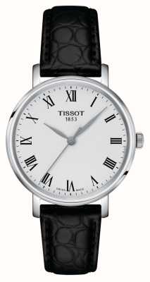 Tissot Женский серебряный циферблат на каждый день (34 мм)/черный кожаный ремешок T1432101603300
