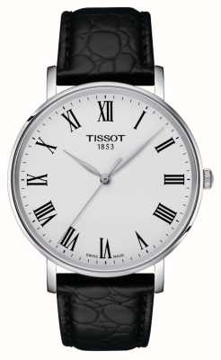 Tissot Мужской серебряный циферблат на каждый день (40 мм)/черный кожаный ремешок T1434101603300
