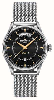 Certina Мужские часы DS-1 Day Date (40 мм) с черным циферблатом и браслетом из стальной сетки C0294301105100