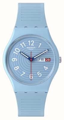 Swatch Модные линии в небе (34 мм), синий циферблат/синий силиконовый ремешок SO28S704