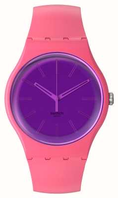 Swatch Циферблат фиолетового цвета Berryгармоничный (41 мм)/розовый силиконовый ремешок SO29P102