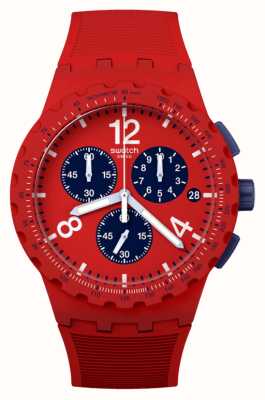 Swatch Преимущественно красный (42 мм) красно-синий циферблат хронографа/красный силиконовый ремешок SUSR407