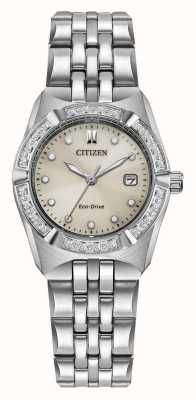 Citizen Женские часы corso eco-drive (28 мм) с циферблатом цвета шампанского и браслетом из нержавеющей стали EW2710-51X
